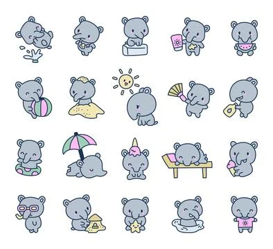 Adorable tapir summer set Stock Illustration