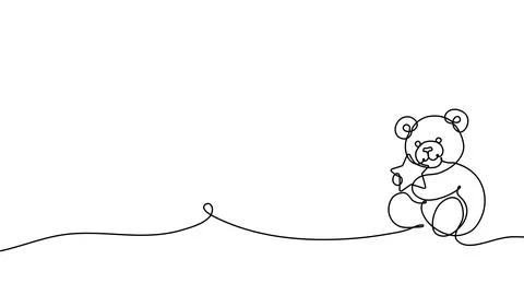 Adorable teddy bear illustration in continuous line art style. Cute plush toy Stock Illustration