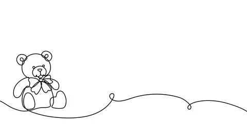 Adorable teddy bear illustration in continuous line art style. Cute plush toy Stock Illustration
