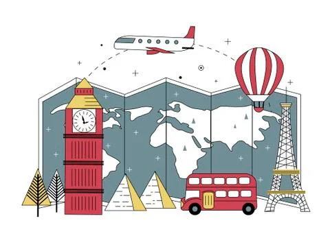 Adorable travel elements Stock Illustration