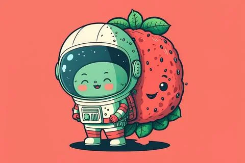 Adorable watermelon cartoon icon drawing, scientific technology symbol, and Stock Illustration