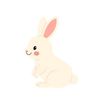 Adorable white bunny with pink ears and cheeks in a cute cartoon style. Perfect Illustrazione stock