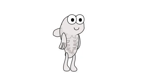 Adorable white ghost fish with big eyes fins smiling cartoon spooky cute Stock-Illustration