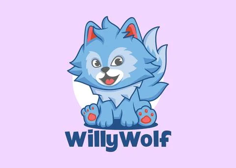 Adorable wolf pup sit down with happy expression Stock-Illustration