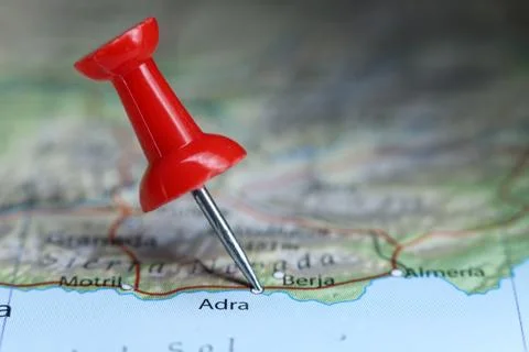 Adra, Spain pin on map Stock Photos