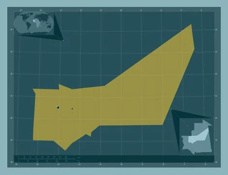 Adrar, Mauritania. Solid color shape. Locations of major cities of the region Stock Illustration