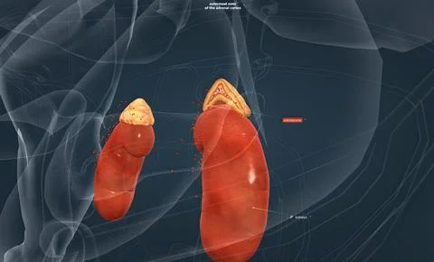 The adrenal medulla forms the inner part of the adrenal gland and secretes the Stock Illustration