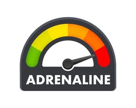 Adrenaline Level Meter, measuring scale. Adrenaline speedometer, indicator Stock Illustration