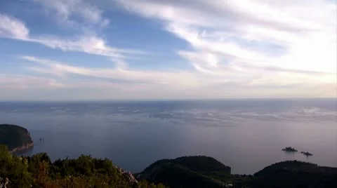 Adriatic coast and island St. Sunday and Katic on the sea, Montenegro time lapse Stock Footage