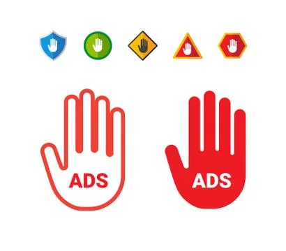 Ads Blocker Palm Set. Isolated Vector Illustration Stock Illustration