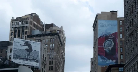 Ads on buildings in NYC Stock Footage 114337546