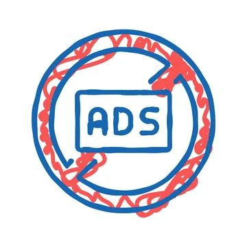 Ads crossed out mark icon doodle illustration Stock Illustration