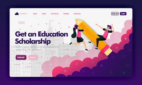 Ads to get educational scholarships with flat cartoon for Landing Page or web Stock Illustration
