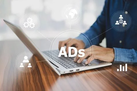 Ads Programmatic Advertising concept, digital marketing concept, online adv.. Stock Photos