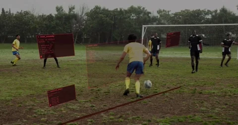 Adult attacker in yellow chasing flank cross, advancing into box trying to score Stock Footage 330888382
