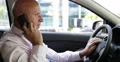 Adult Caucasian Person Businessman Phone Talking Stop in Jam Traffic Street View 4k or 4k+ Resolution
