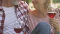 Adult couple drinking wine outdoors, romantic date, trust and intimacy, closeup HD Footage