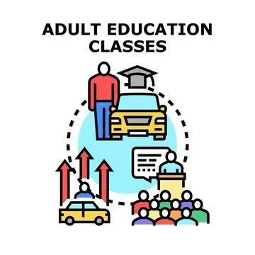 Adult education classes developing new skills career growth Stock Illustration