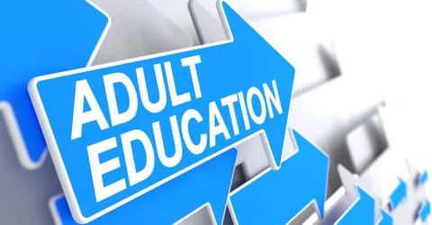 Adult Education - Text on Blue Pointer. 3D 스톡 일러스트