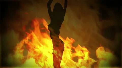 Adult Girl B flames 01 Stock Footage