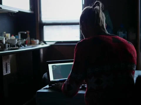 Adult IT specialist develops web application code at home Stock Footage 222016160