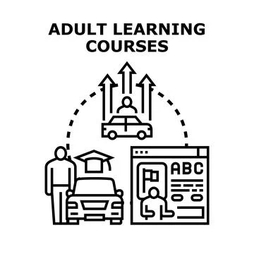Adult learning courses developing new skills and driving progress Stock Illustration
