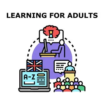 Adult learning process through online education and live lectures Stock Illustration
