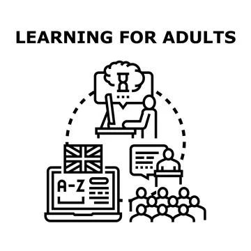 Adult learning process through online education and live lectures Stock Illustration