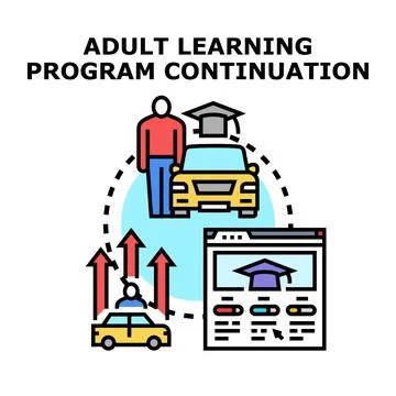 Adult learning program continuation with online courses Stock Illustration