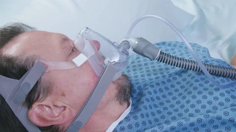 Adult Male CPAP Ventilator Mask Oxygen Therapy Stock Footage