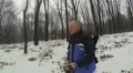 adult man shoot selfie winter city park HD Footage
