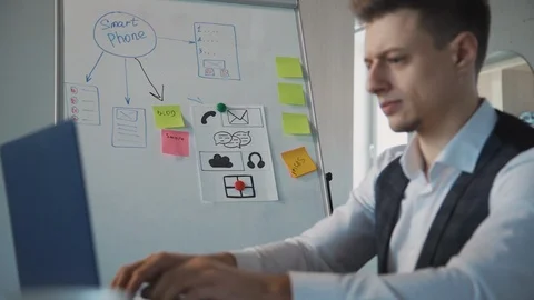 Adult man using personal computer or laptop in office Stock Footage 119461245