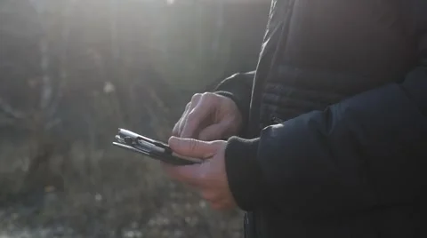 Adult man using tablet Stock Footage 66243784