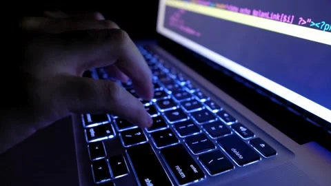 Adult programmer coding to develop a program at his office table during work Stock-Footage 334586120