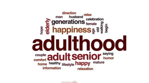 Adulthood animated word cloud, text design animation. Stock Footage 78391836