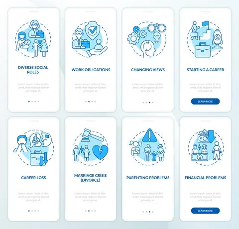 Adulthood development onboarding mobile app page screen Stock Illustration