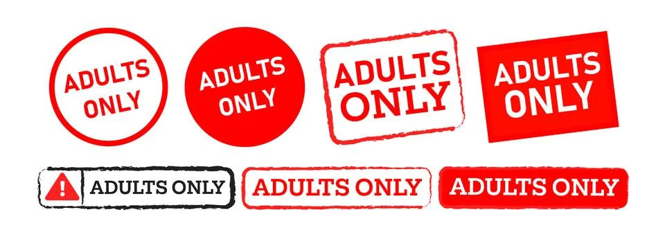 Adults only rectangle square and circle stamp label sticker sign for Stock Illustration