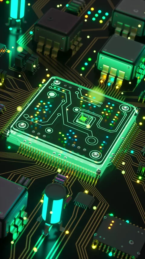 Advanced 3d animation of chip and glowing circuits Stock Footage 336447931