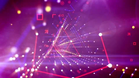 An advanced 3d illustration of an inclined triangular neon portal with rhombu Stock Illustration