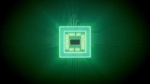 Advanced 3d illustration of a square CPU with chips inside in a cyberspace wi Stock Illustration