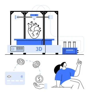 Advanced 3D Printing Technology Demonstrating Biomedical Applications and F.. Stock Illustration
