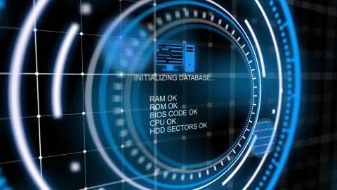 An advanced 3d rendering of a head-up screen initializing database and using  Stock Illustration