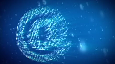 An advanced 3d rendering of the at sign soaring with a matrix effect in the l Stock Illustration