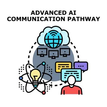 Advanced ai communication pathway developing global network intelligence Stock Illustration