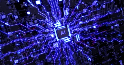 Advanced AI CPU Processors Analyzing Data Flow. Data Processing. Stock Footage 235242246