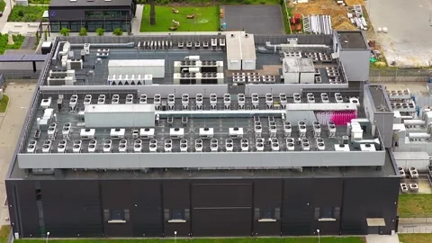 Advanced ai data center with rooftop hvac cooling systems Stock Footage 341110451