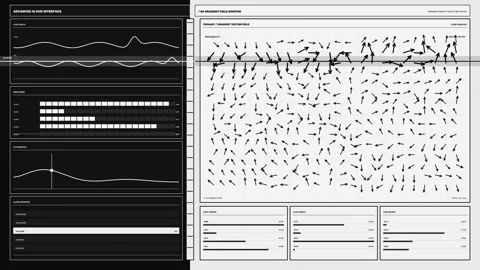 Advanced AI HUD Interface with Vector Field Monitor Video stock 342126531