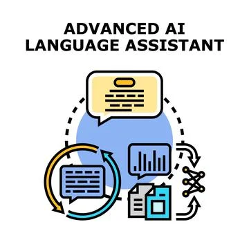 Advanced ai language assistant processing data cycle Stock Illustration