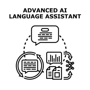 Advanced ai language assistant processing data cycle Stock Illustration
