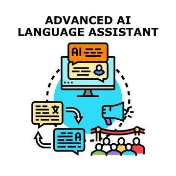 Advanced ai language assistant translating communicating with audience Stock Illustration